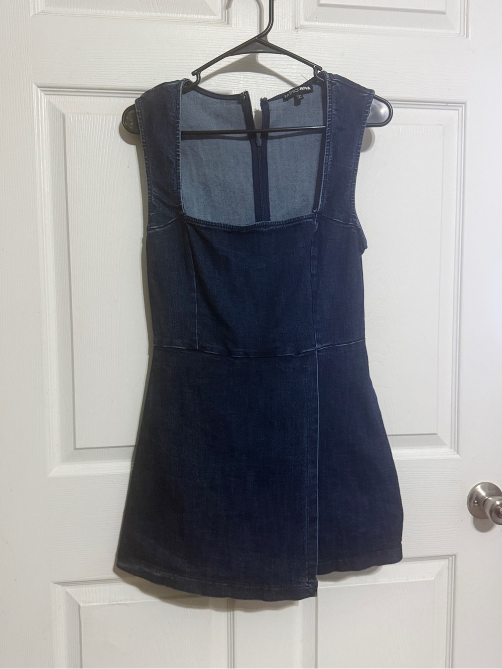 Fashion Nova Navy Denim Square-Neck Mini romper/dress